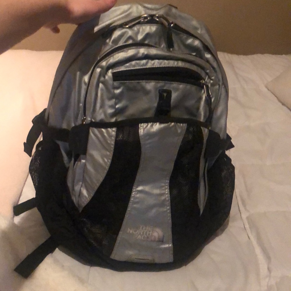 North face silver backpack